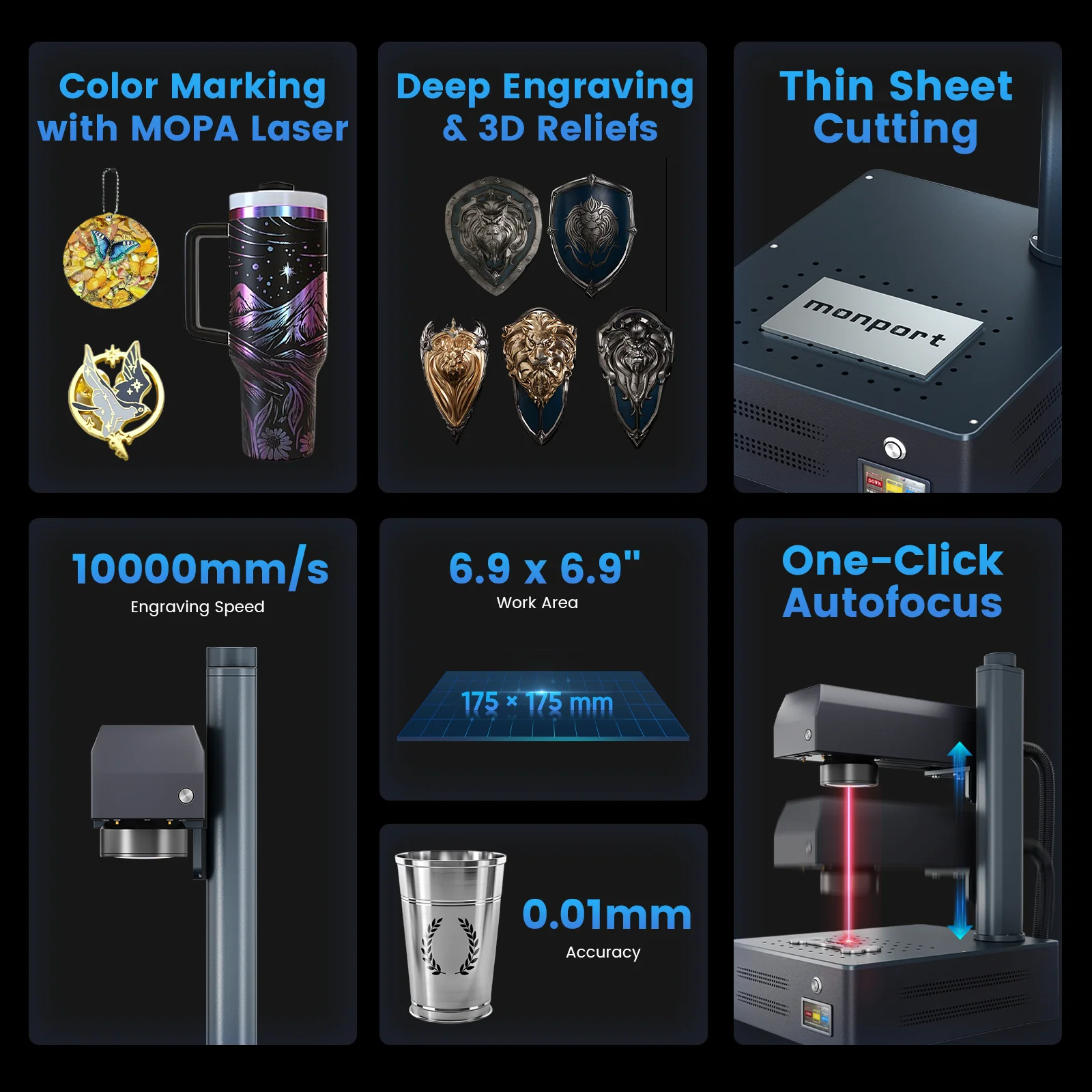 Monport GM 30W Pro Integrated MOPA Fiber Laser Engraver & Marking Machine with AutoFocus - Image 4