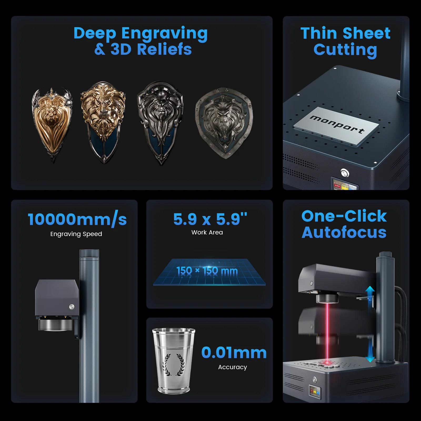 Monport GM 50W Pro Integrated Fiber Laser Engraver & Marking Machine with AutoFocus - Image 4