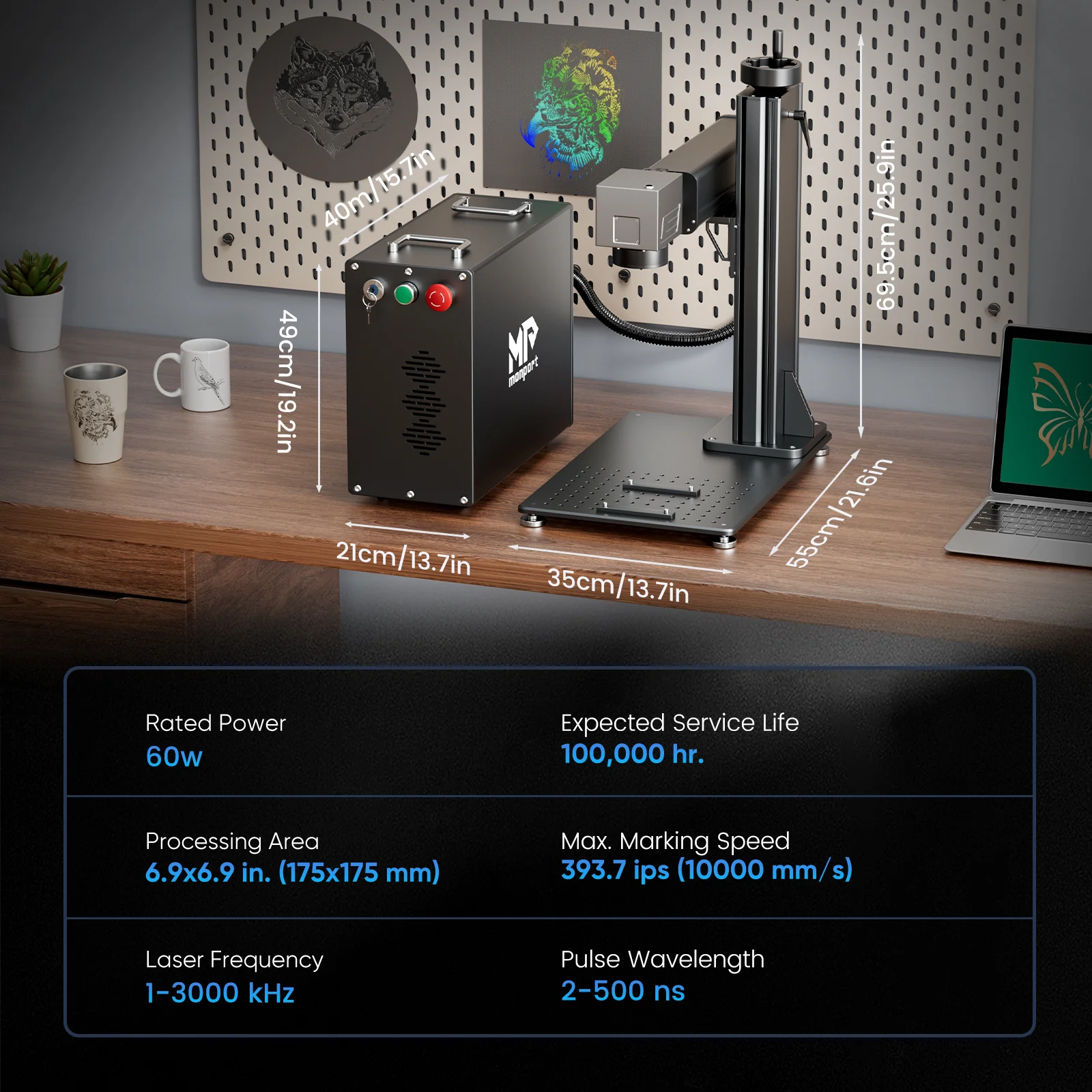 Monport GPro 60W Split MOPA Fiber Laser Engraver & Marking Machine With Manual Focus - Image 14