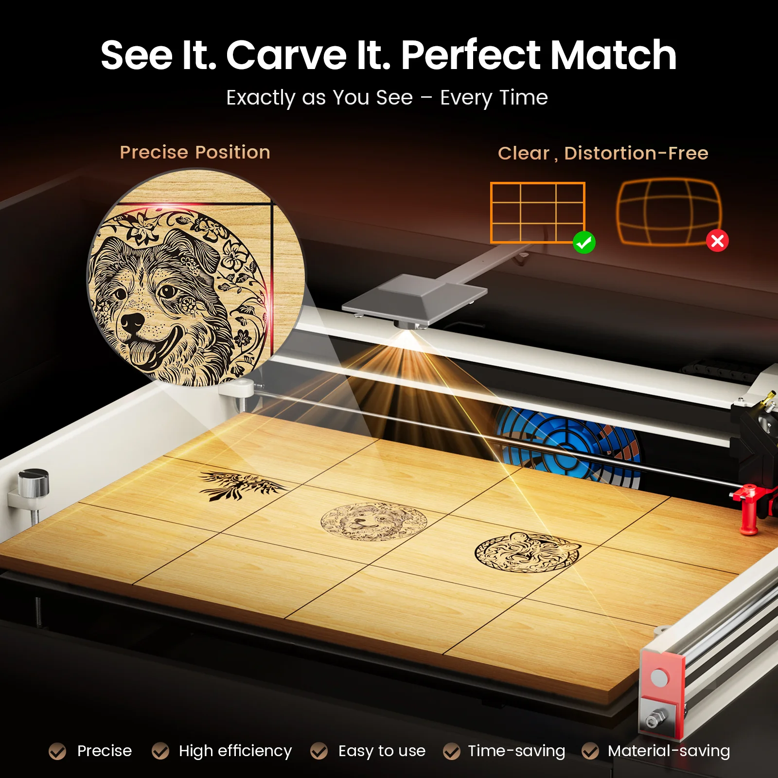 Monport Reno65 Pro Vision 65W Desktop CO2 Laser Engraver & Cutter (24" X 16") with 8MP HD Camera and Magnetic Assisted Focus - Image 6