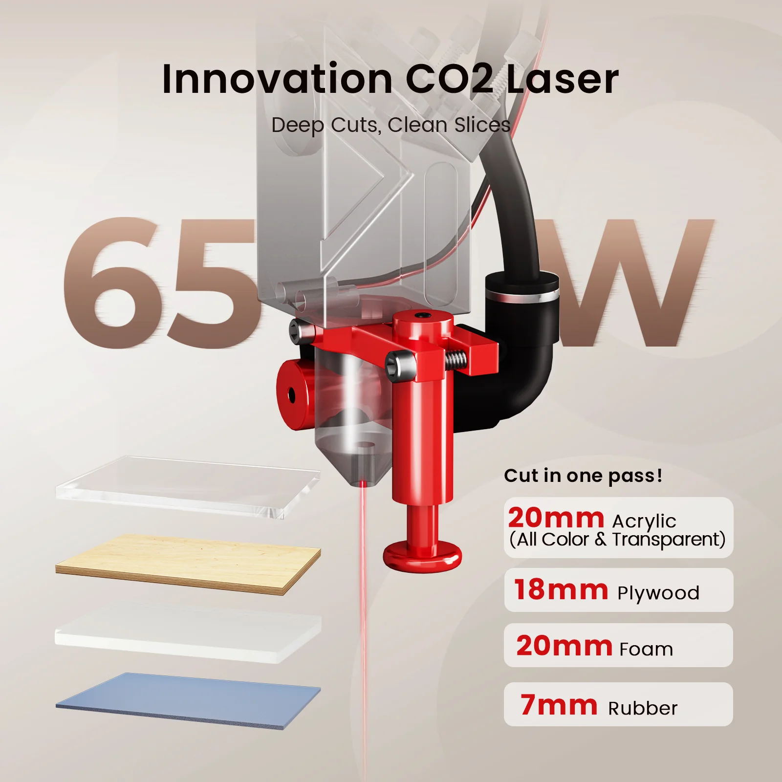 Monport Reno65 65W Desktop CO2 Laser Engraver & Cutter (24" X 16") with Magnetic Assisted Focus - Image 5